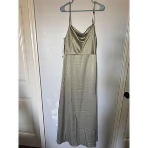 Vow'd‎ Sage Green Satin Cowl Neck Bridesmaid Maxi Dress Adjustable Straps Size M